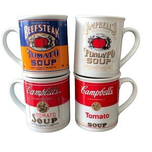 Vintage Campbell’s Soup 125th Anniversary Mug Collection Lot of 4 Classic Design